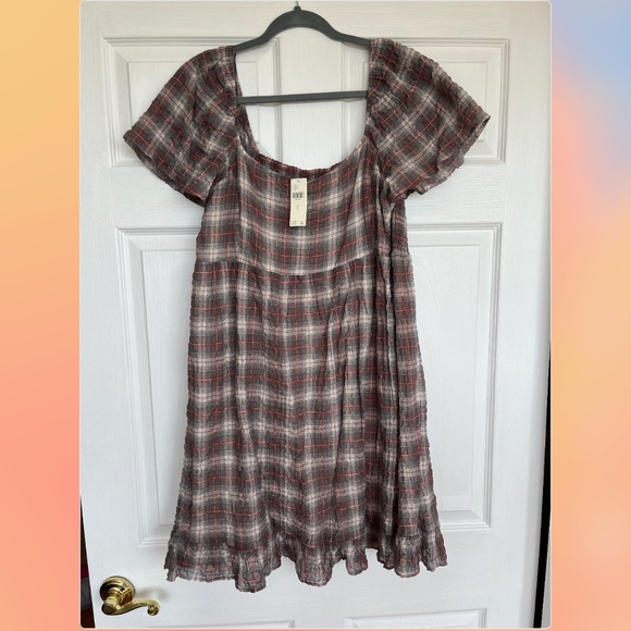 NWT Anthropologie Maeve Plaid Babydoll Dress. Size L - Picture 1 of 4